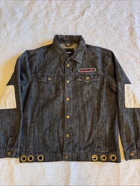 Strata Designer Men’s Black Denim Jean Jacket sz L